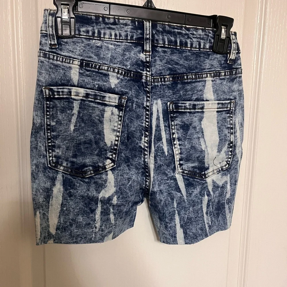 Women’s Distressed Punk Paint Blue Denim Shorts - Picture 4 of 5